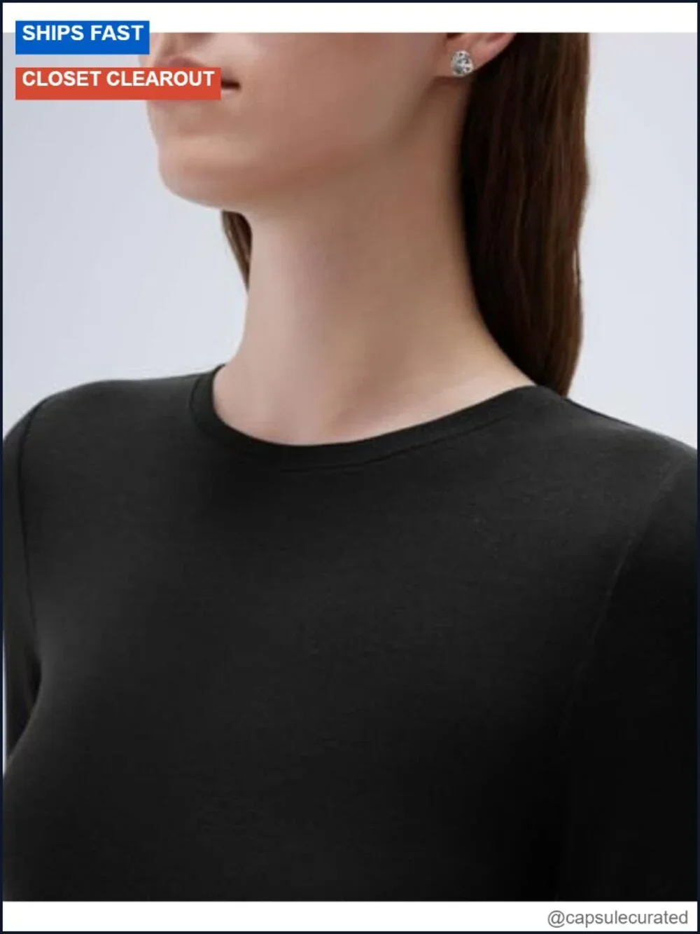 Semi Sheer Cashmere Modal Crew Neck Long Sleeve Fitted Tee